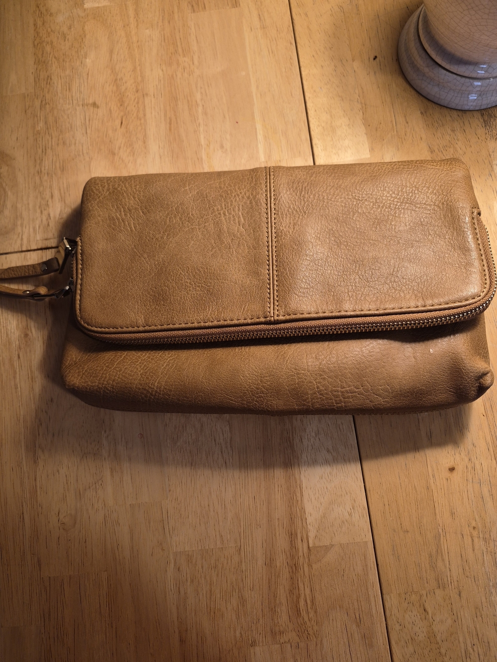 Tan Leather Zip Clutch Purse